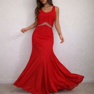 Marina Red Cutout Plunge Maxi Gown Dress Size 8 Glam Old Hollywood Formal NWT